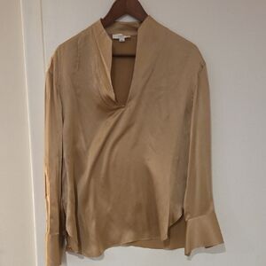 Vince Champagne Silk Split Neck Blouse Size M